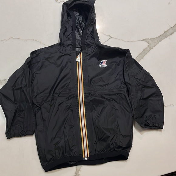 KIDS K-WAY PACKABLE FULL ZIP WINDBREAKER RAIN JACKET- BLACK 3T - Picture 2 of 5